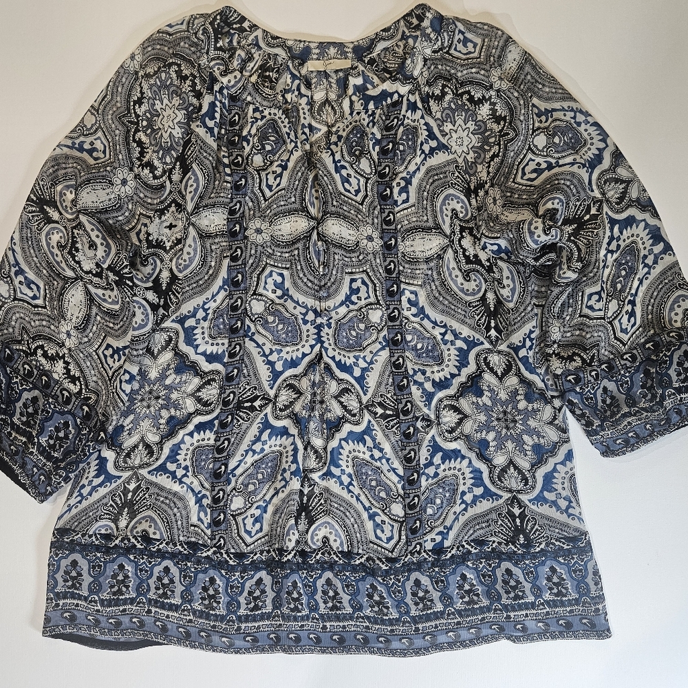 Joie Blouse Paisley Womens Small Blue‎ White Sheer Balloon Sleeve Stylish Office